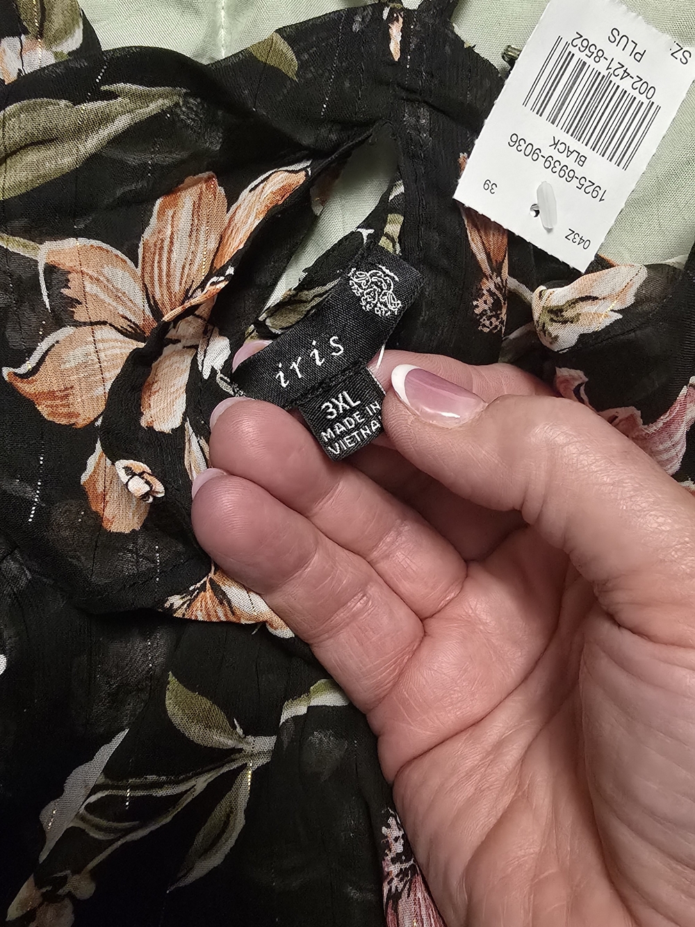 Floral Ruffle Cold-Shoulder Top - Black with Pink/Peach Flowers - Picture 6 of 6